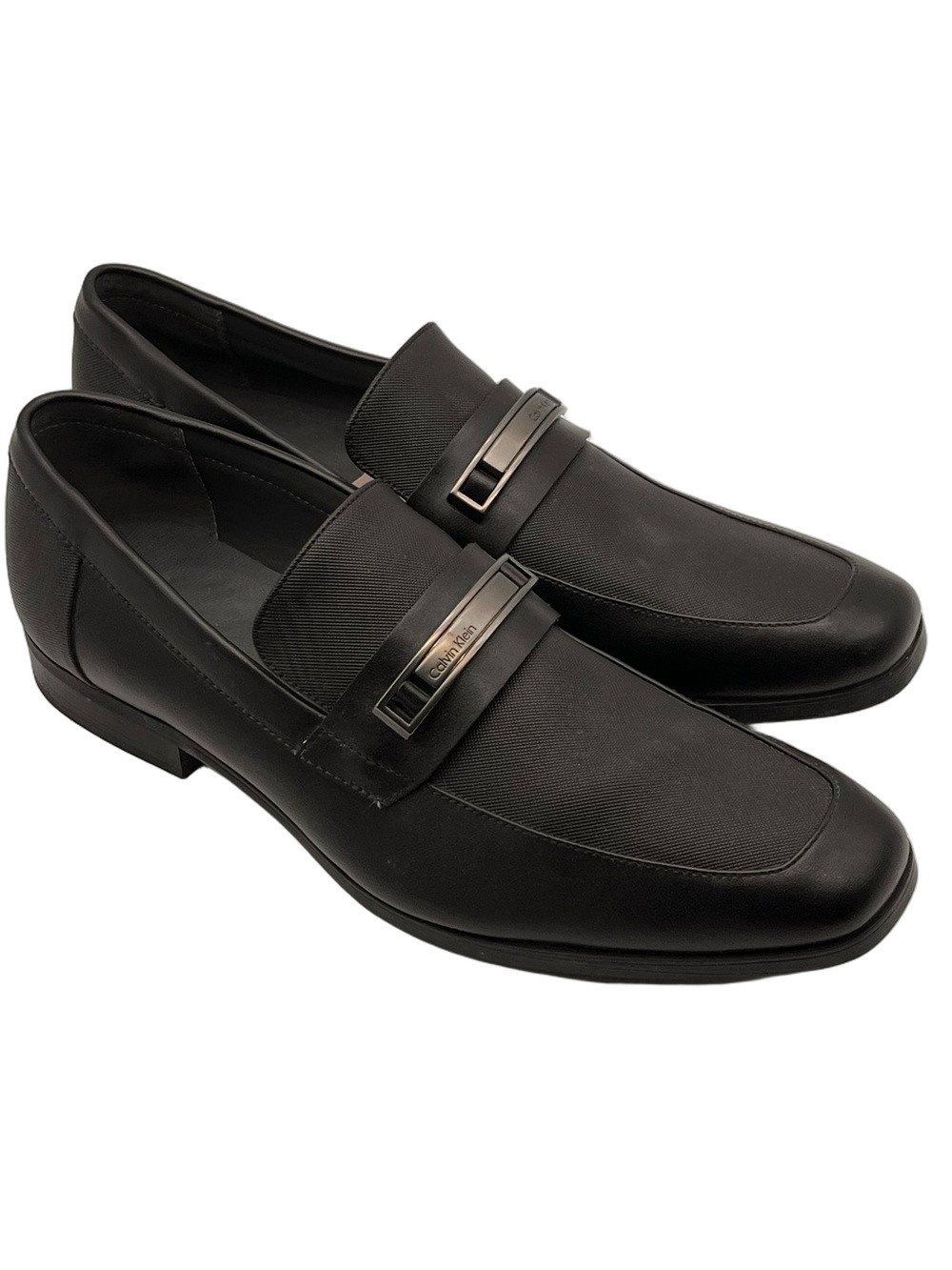 Calvin Klein Black Jameson Men Leather 12 Slip-On Loafers Square Toe Block Heel
